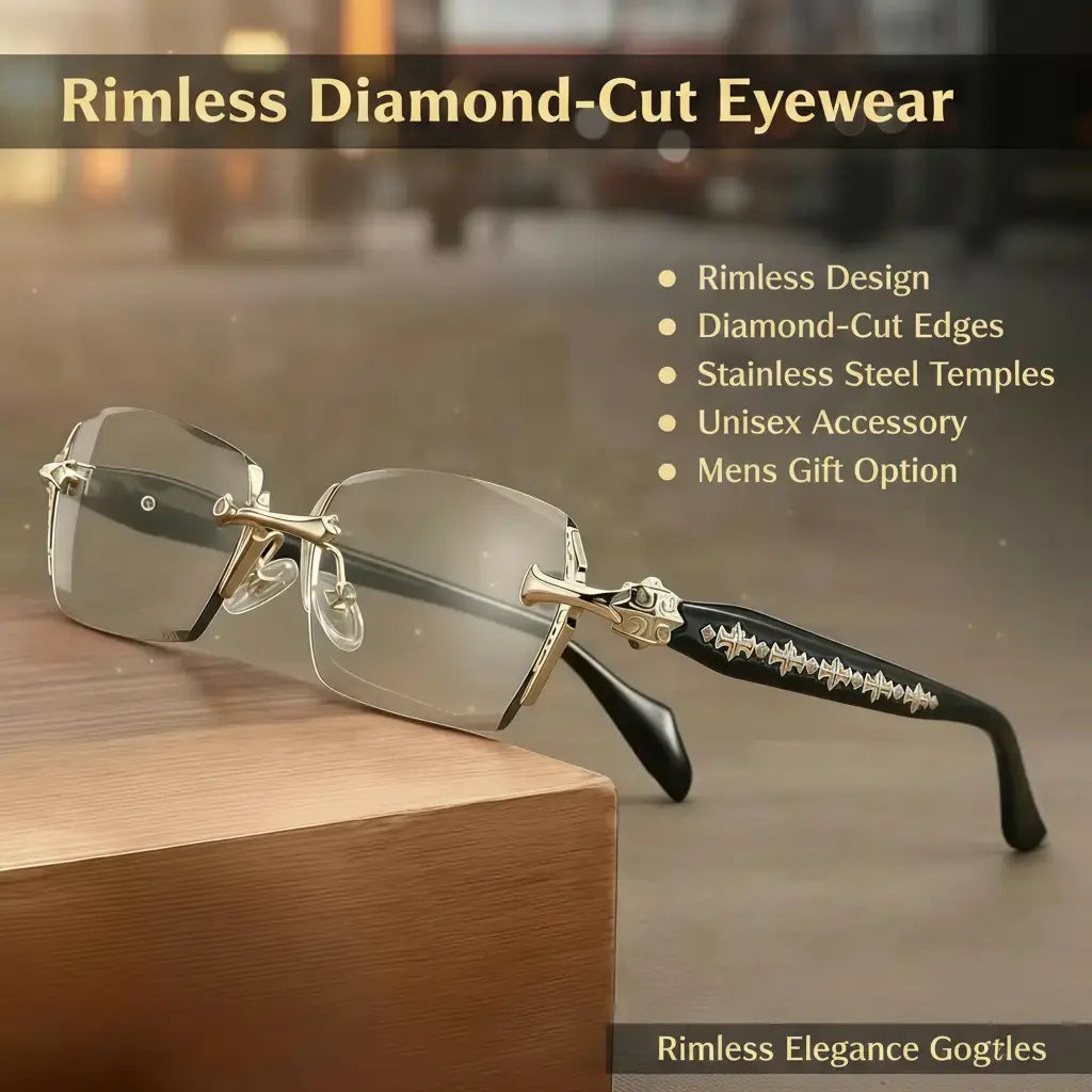 Eunoialens Rimless High Quality Eyewear, Frameless Vision Glasses with Clear Lenses,Diamond-Cut Edges, Stainless Steel Fashion Temple Decor, Unisex Adults' Accessories for Daily Use, Mens Gifts. Summerwins