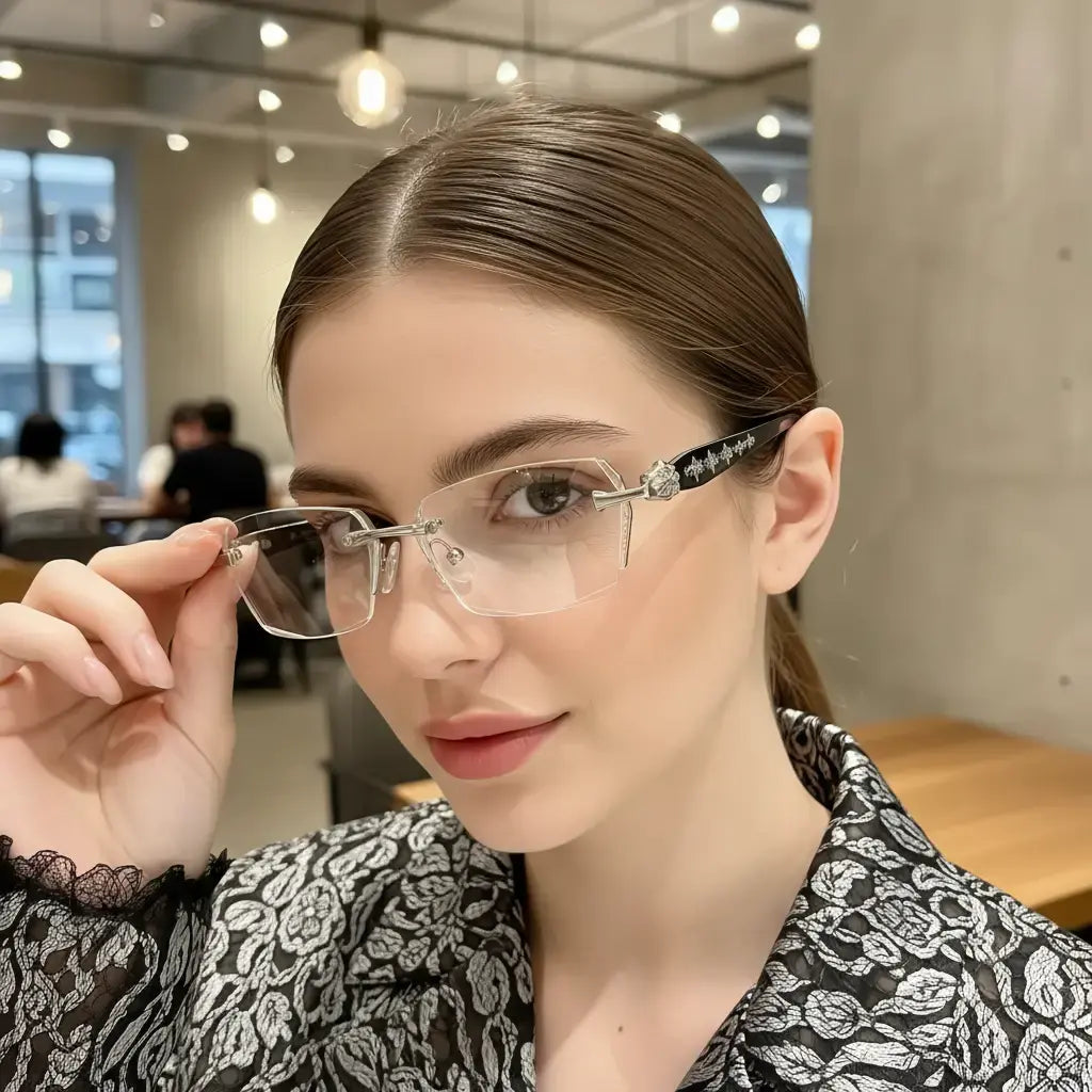 Eunoialens Rimless High Quality Eyewear, Frameless Vision Glasses with Clear Lenses,Diamond-Cut Edges, Stainless Steel Fashion Temple Decor, Unisex Adults' Accessories for Daily Use, Mens Gifts. Summerwins
