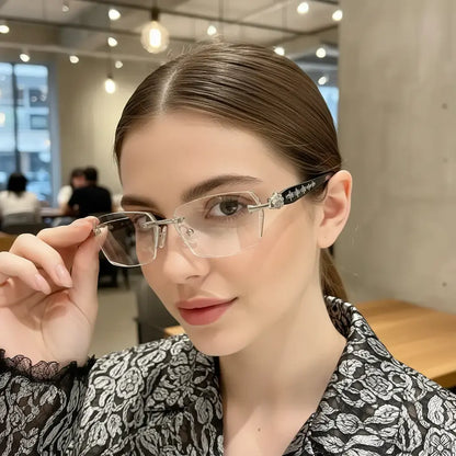 Eunoialens Rimless High Quality Eyewear, Frameless Vision Glasses with Clear Lenses,Diamond-Cut Edges, Stainless Steel Fashion Temple Decor, Unisex Adults' Accessories for Daily Use, Mens Gifts. Summerwins