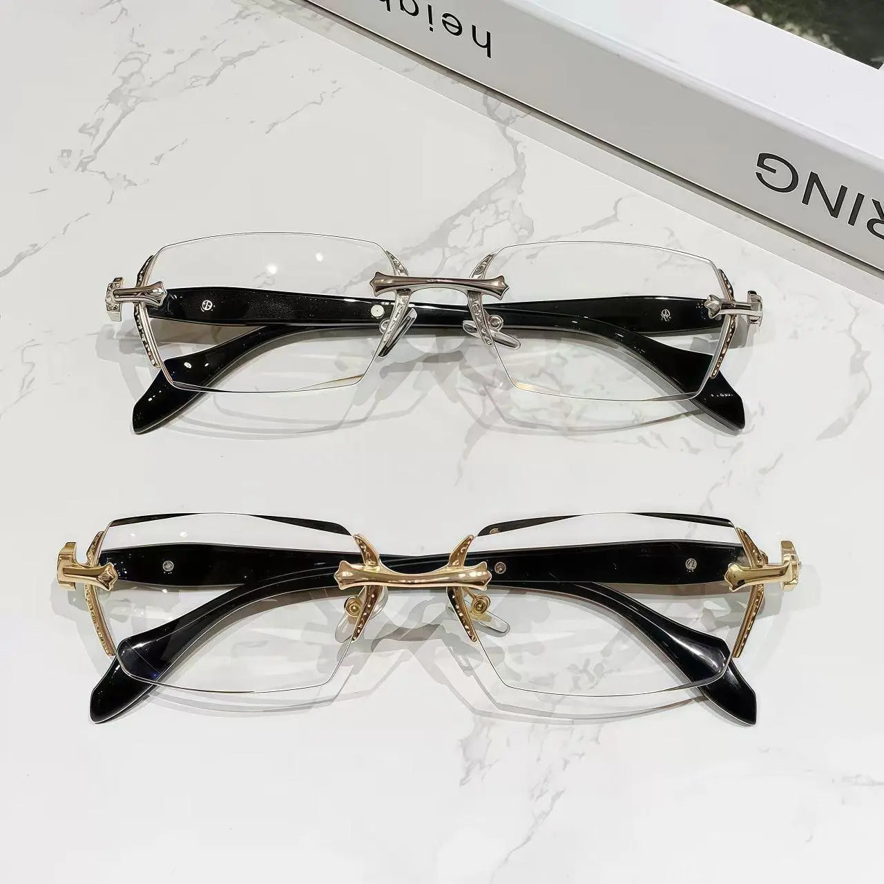 Eunoialens Rimless High Quality Eyewear, Frameless Vision Glasses with Clear Lenses,Diamond-Cut Edges, Stainless Steel Fashion Temple Decor, Unisex Adults' Accessories for Daily Use, Mens Gifts. Summerwins