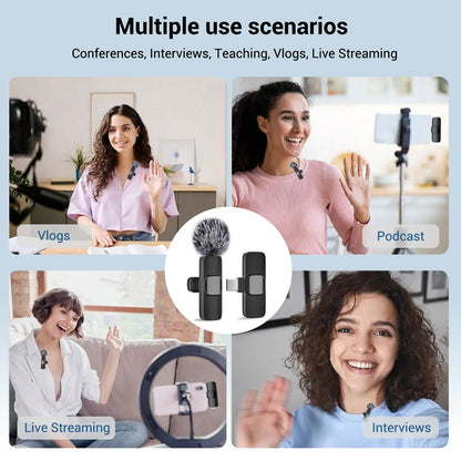Wireless Mini Lavalier Microphone for Iphone, Ipad & Android, Noise-Cancelling Plug & Play Lapel Mic for Lightning, Usb-Rechargeable Microphone for Short-Video Platforms, Video Recording, Vlogs & Live Streaming, Noise Reduction Mic
