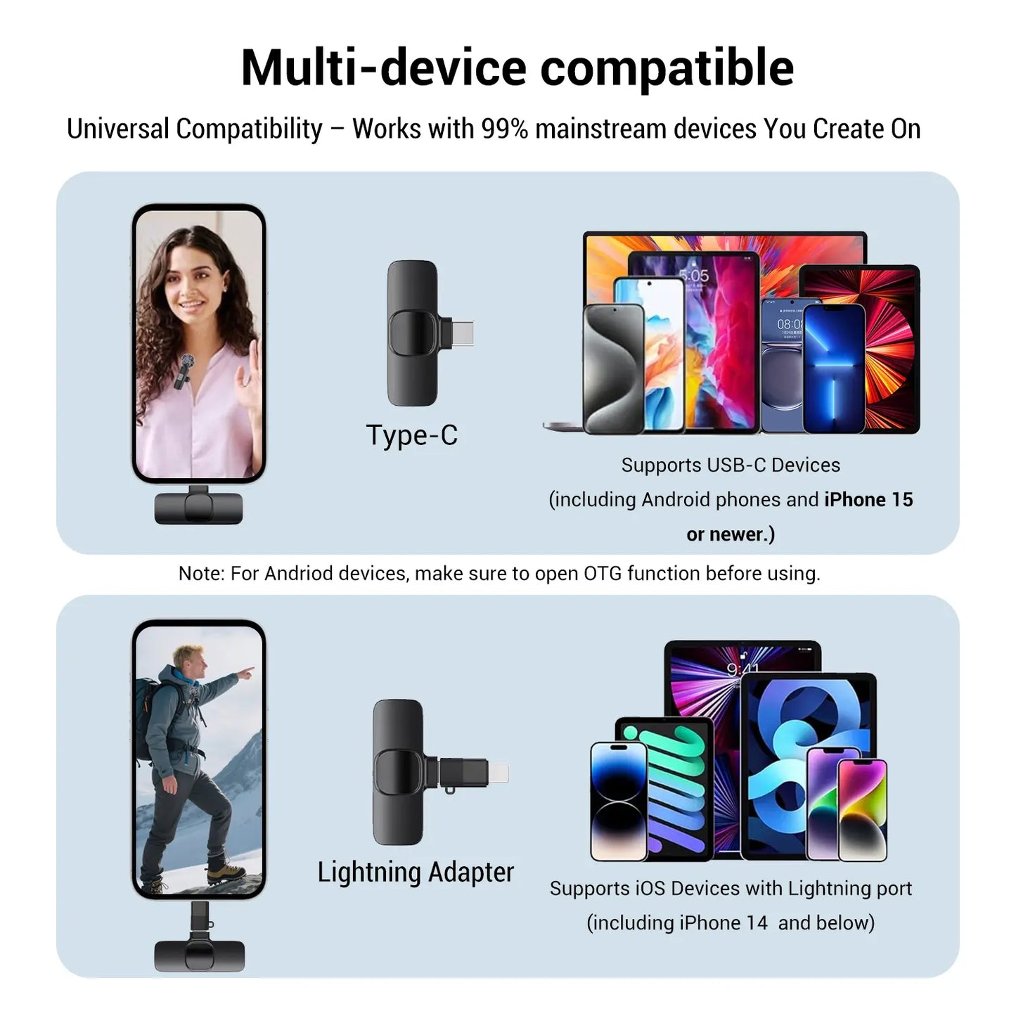 Wireless Mini Lavalier Microphone for Iphone, Ipad & Android, Noise-Cancelling Plug & Play Lapel Mic for Lightning, Usb-Rechargeable Microphone for Short-Video Platforms, Video Recording, Vlogs & Live Streaming, Noise Reduction Mic