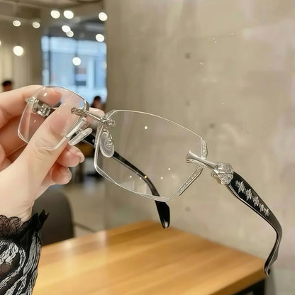 Eunoialens Rimless High Quality Eyewear, Frameless Vision Glasses with Clear Lenses,Diamond-Cut Edges, Stainless Steel Fashion Temple Decor, Unisex Adults' Accessories for Daily Use, Mens Gifts. Summerwins